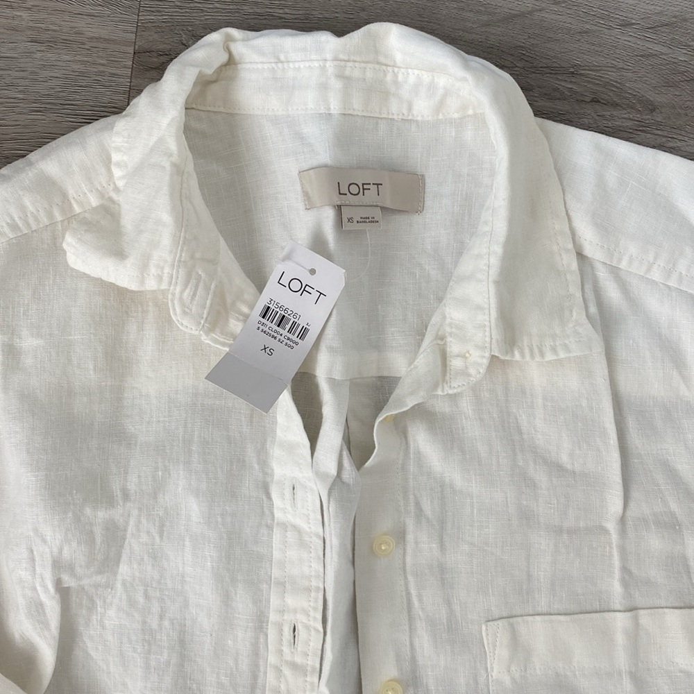 LOFT Relaxed Linen Button Down Shirt- XS - Picture 3 of 3